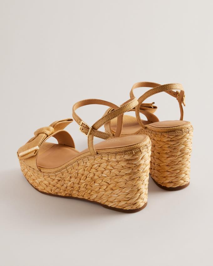 Sandale Ted Baker Raffia Bow Detail Wedge Beige Femme | VHK-83853694